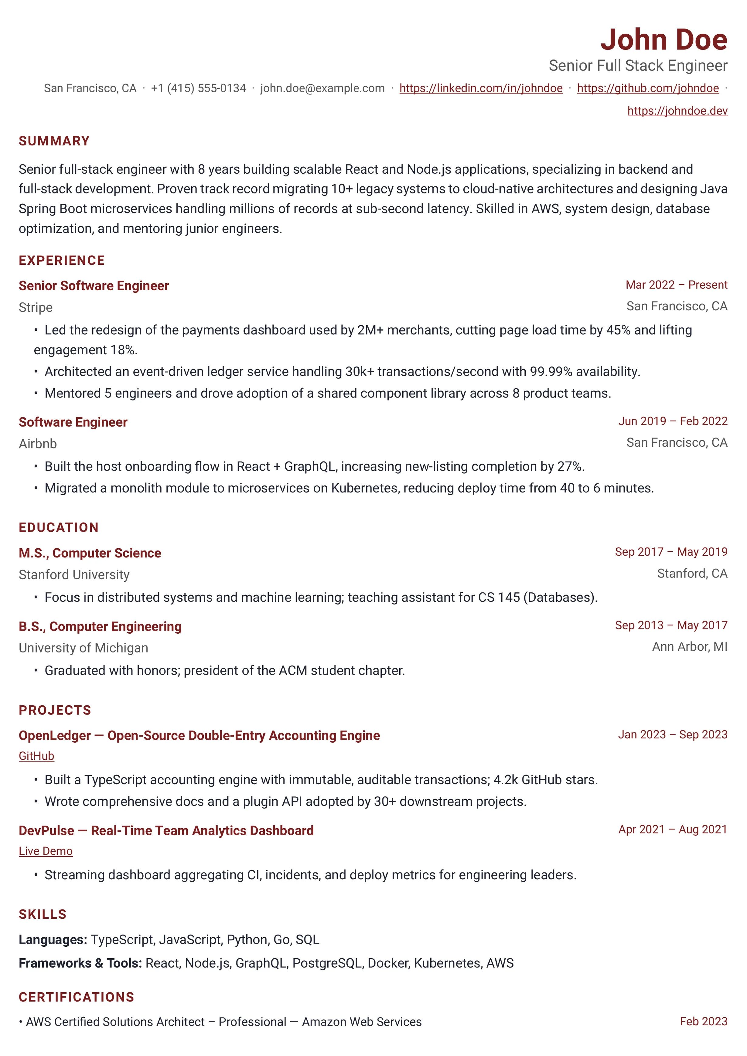 Maroon Classic resume template preview